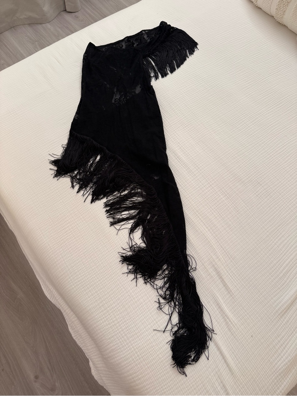 Jaded London Vivienne Black One-Shoulder Fringe Lace Mini Dress - Picture 2 of 3